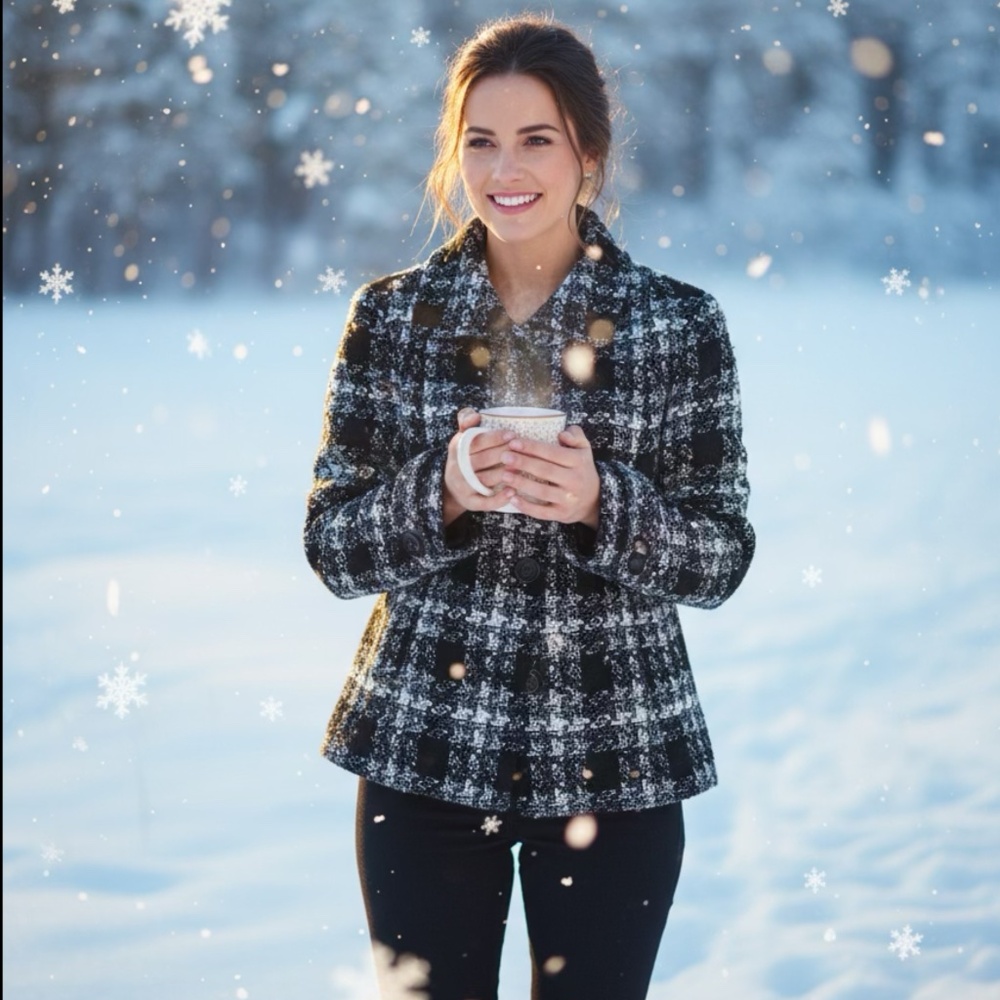 Chicos 1 Black And White Plaid Jacket M
